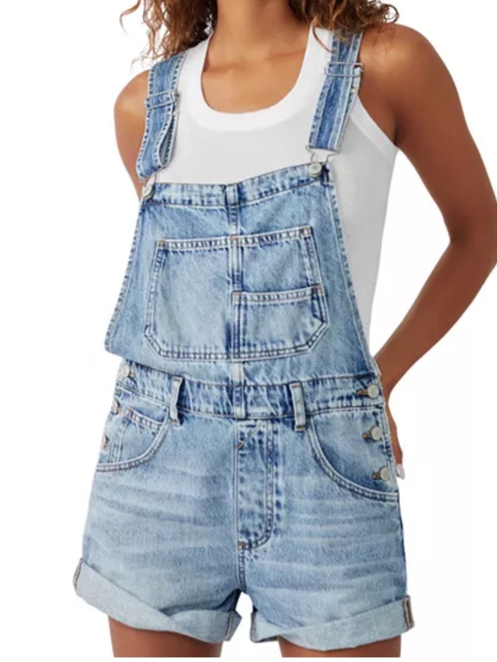Free People Light Blue Denim Ziggy Short Overalls